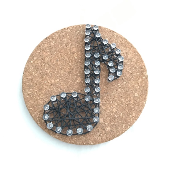 Handmade Eight Music Note Art Decor Round Black Brown Tan 7" Diameter - Picture 3 of 15